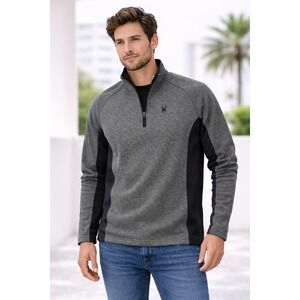 Spyder Pullover Mens XL Gray Black Quarter Zip Fleece Core Sweater Ski Outdoor